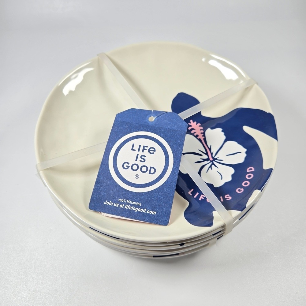Set 8 Life Is Good Melamine‎ Plates 6.5" Turtle Hibiscus Floral Dishwasher Safe